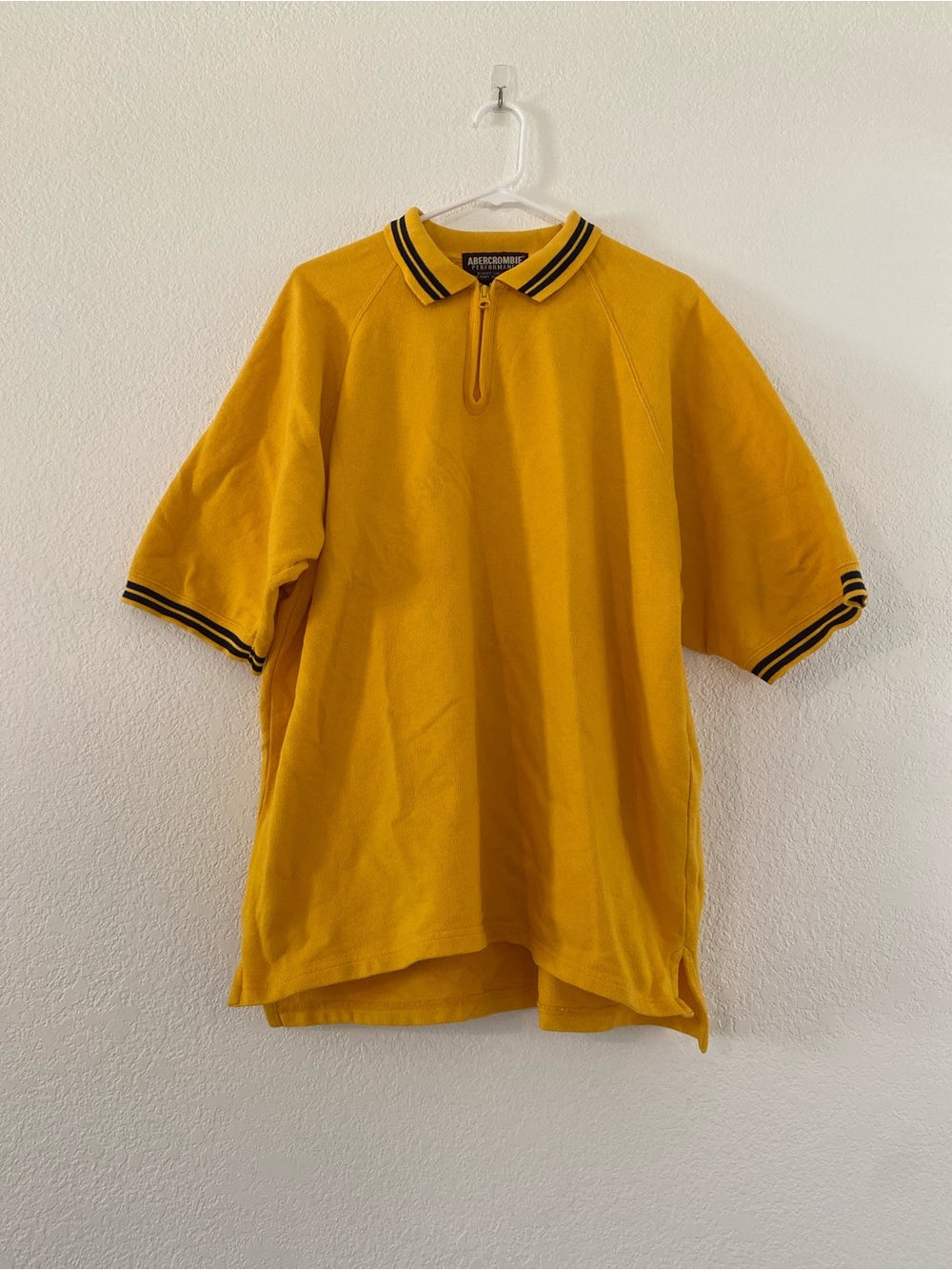Vtg Abercrombie & Fitch Quarter Zip Polo Yellow Navy Stripe XL Hong Kong 90s